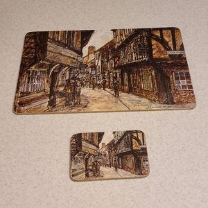 Vintage Brown and Tan Street Scene Art Set